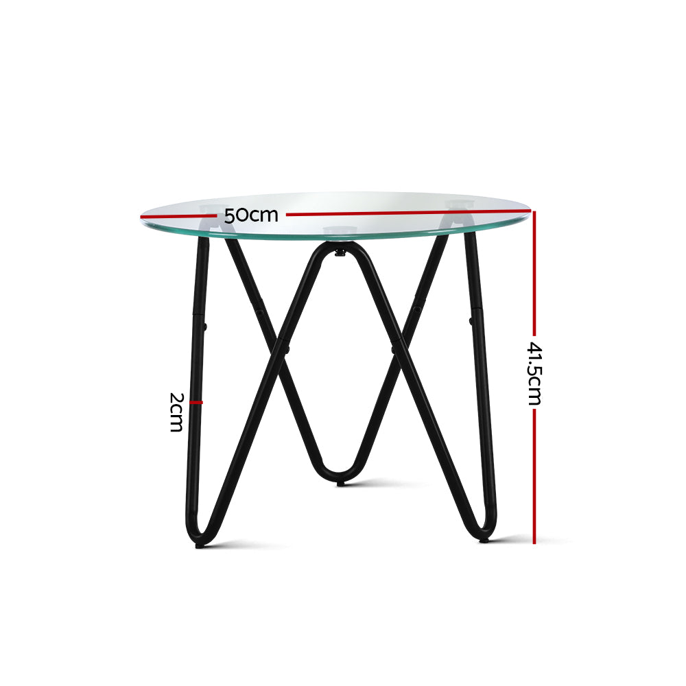 Artiss Coffee Table Glass End Side Tables High Gloss Display Modern Furniture 50X50CM