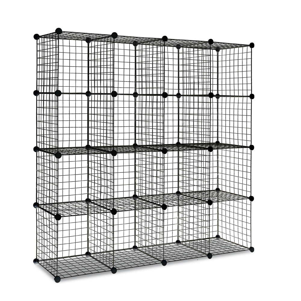 16 Cube Metal Wire Storage Cabinet - Black