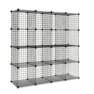 16 Cube Metal Wire Storage Cabinet - Black