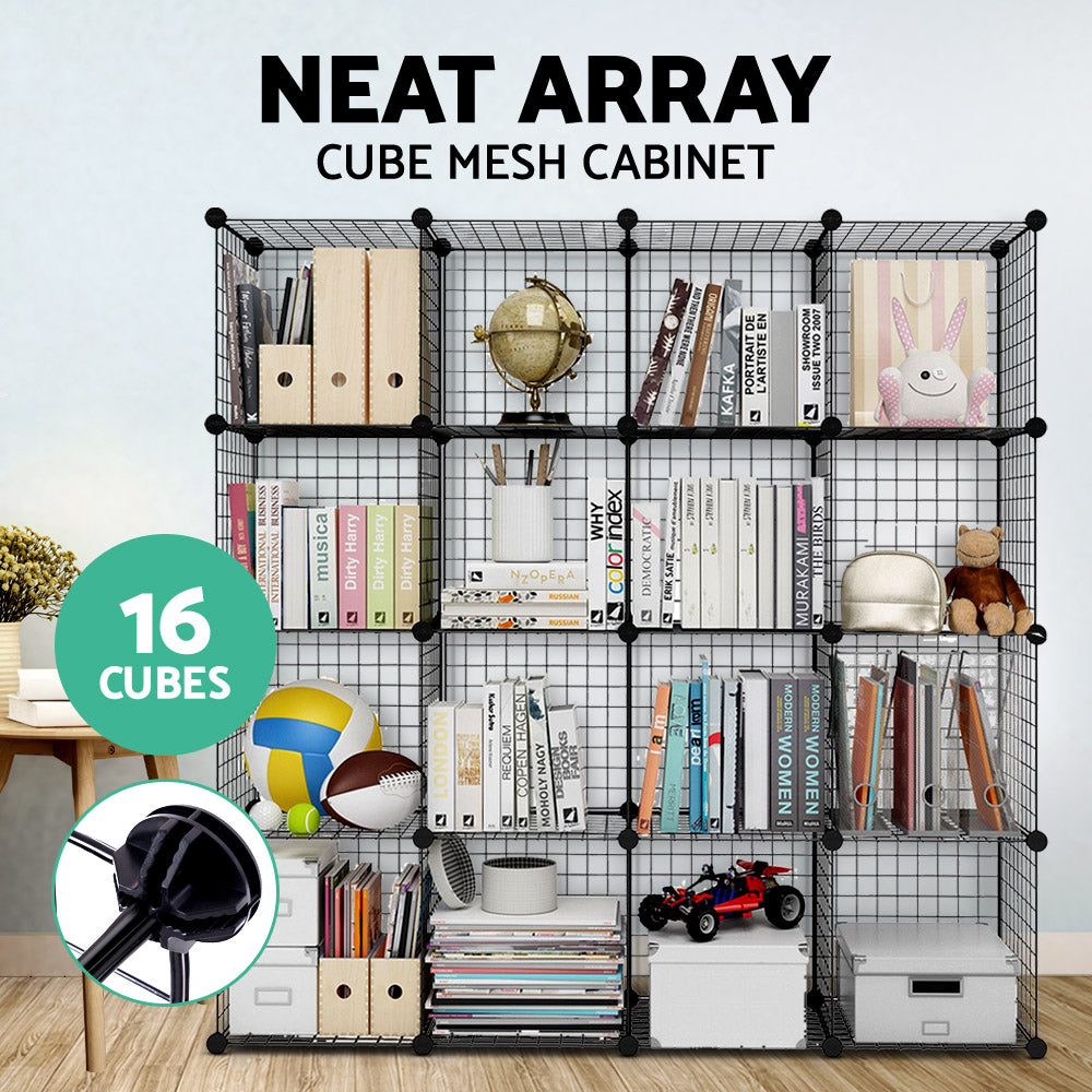 16 Cube Metal Wire Storage Cabinet - Black