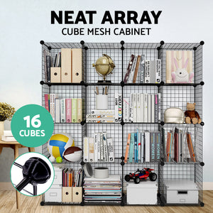 16 Cube Metal Wire Storage Cabinet - Black