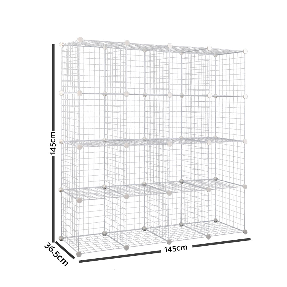 16 Cube Metal Wire Storage Cabinet - White