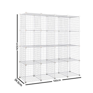 16 Cube Metal Wire Storage Cabinet - White