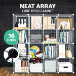 16 Cube Metal Wire Storage Cabinet - White
