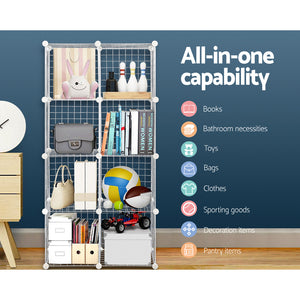 16 Cube Metal Wire Storage Cabinet - White