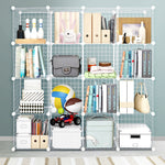 16 Cube Metal Wire Storage Cabinet - White