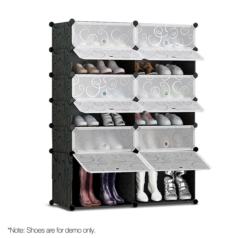 12 Cube Stackable Shoe Rack Storage Cabinet - Black & White