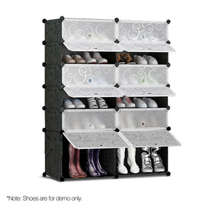 12 Cube Stackable Shoe Rack Storage Cabinet - Black & White