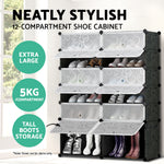 12 Cube Stackable Shoe Rack Storage Cabinet - Black & White