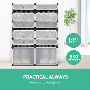 12 Cube Stackable Shoe Rack Storage Cabinet - Black & White