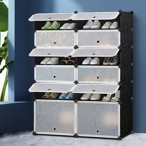 12 Cube Stackable Shoe Rack Storage Cabinet - Black & White