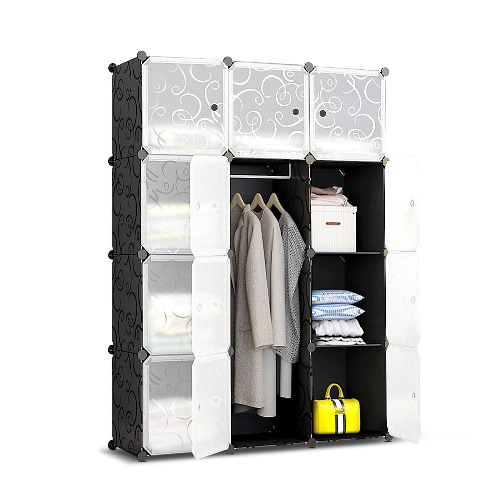 12 Cube Portable Storage Cabinet Wardrobe - Black