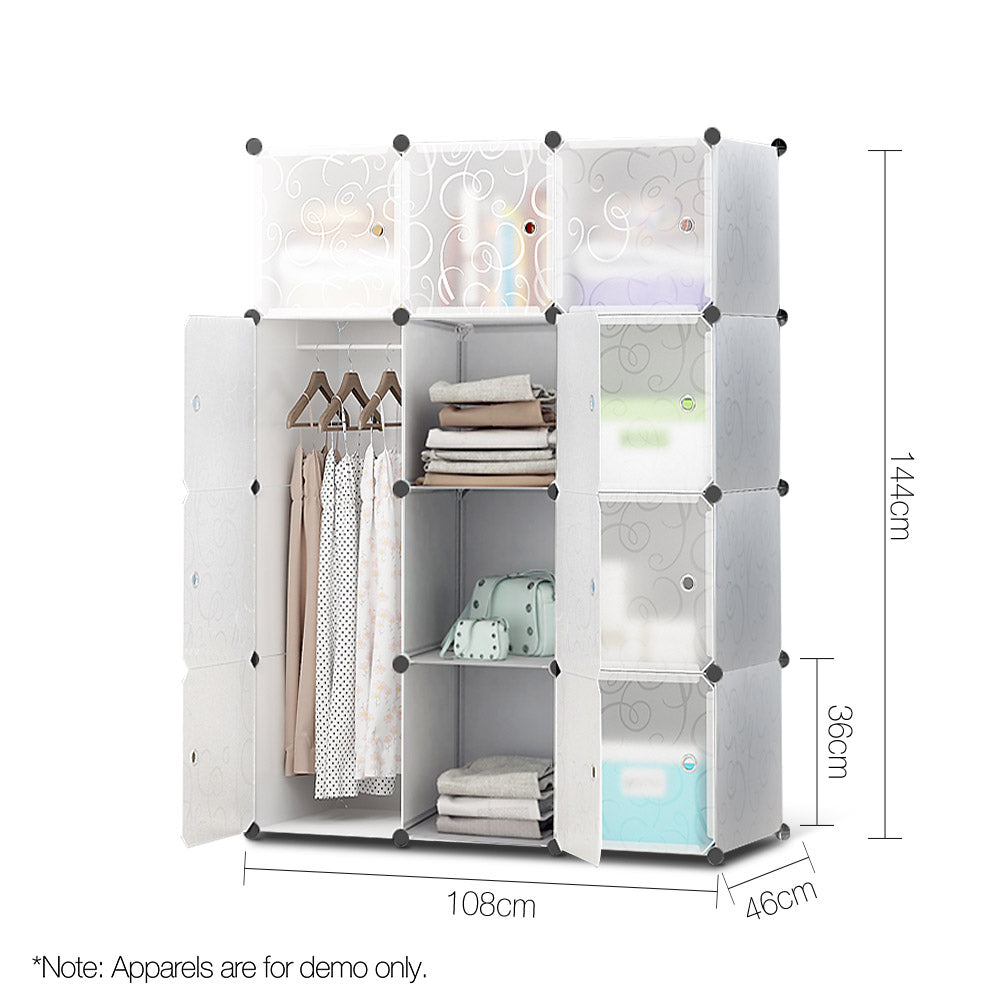 12 Cube Portable Storage Cabinet Wardrobe - White