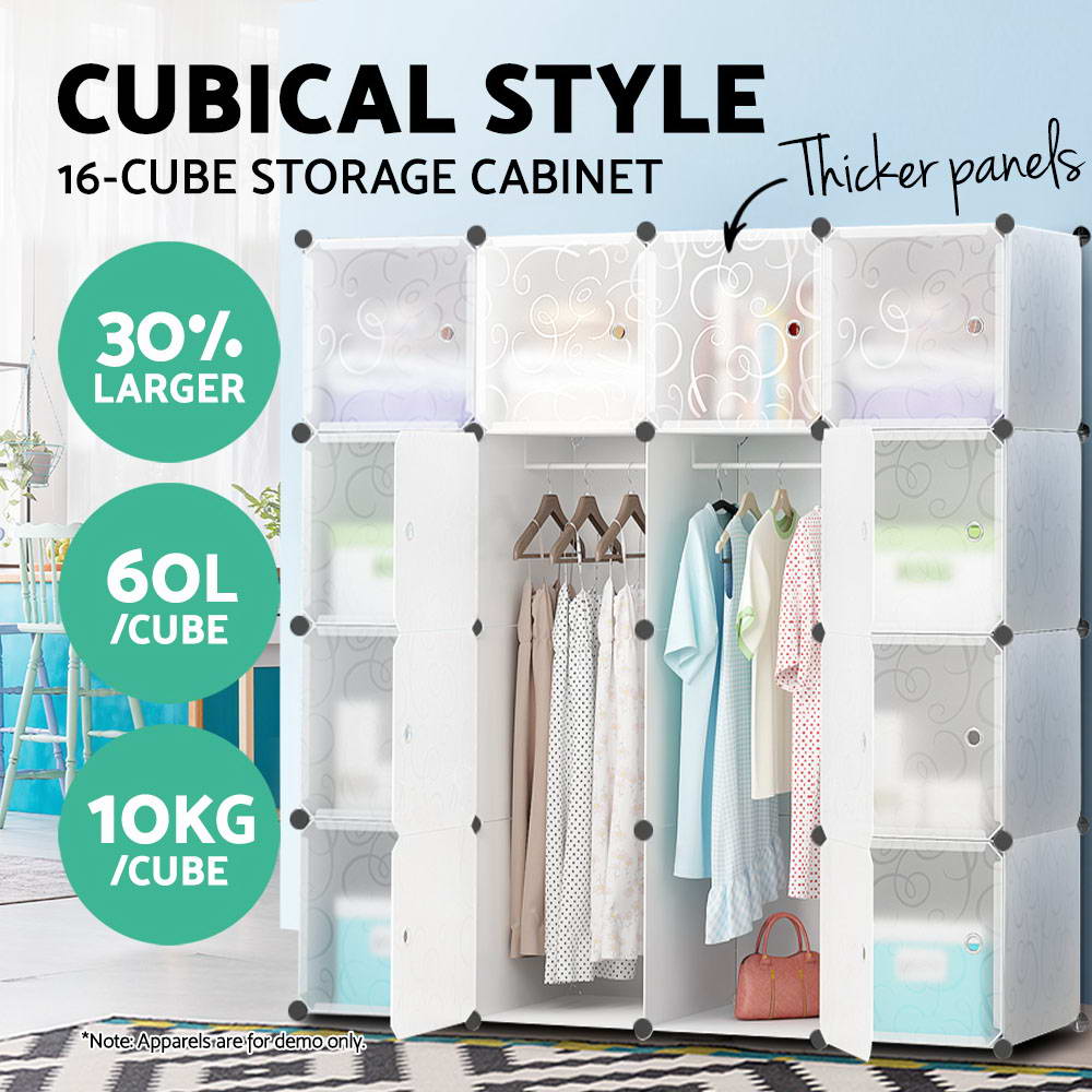 16 Cube Portable Storage Cabinet Wardrobe - White