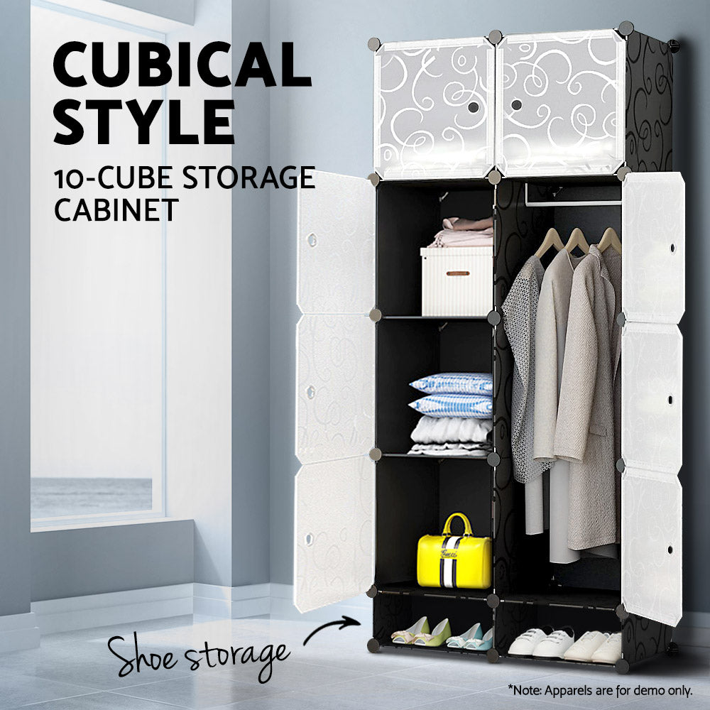 10 Cube DIY Storage Cabinet Wardrobe - Black