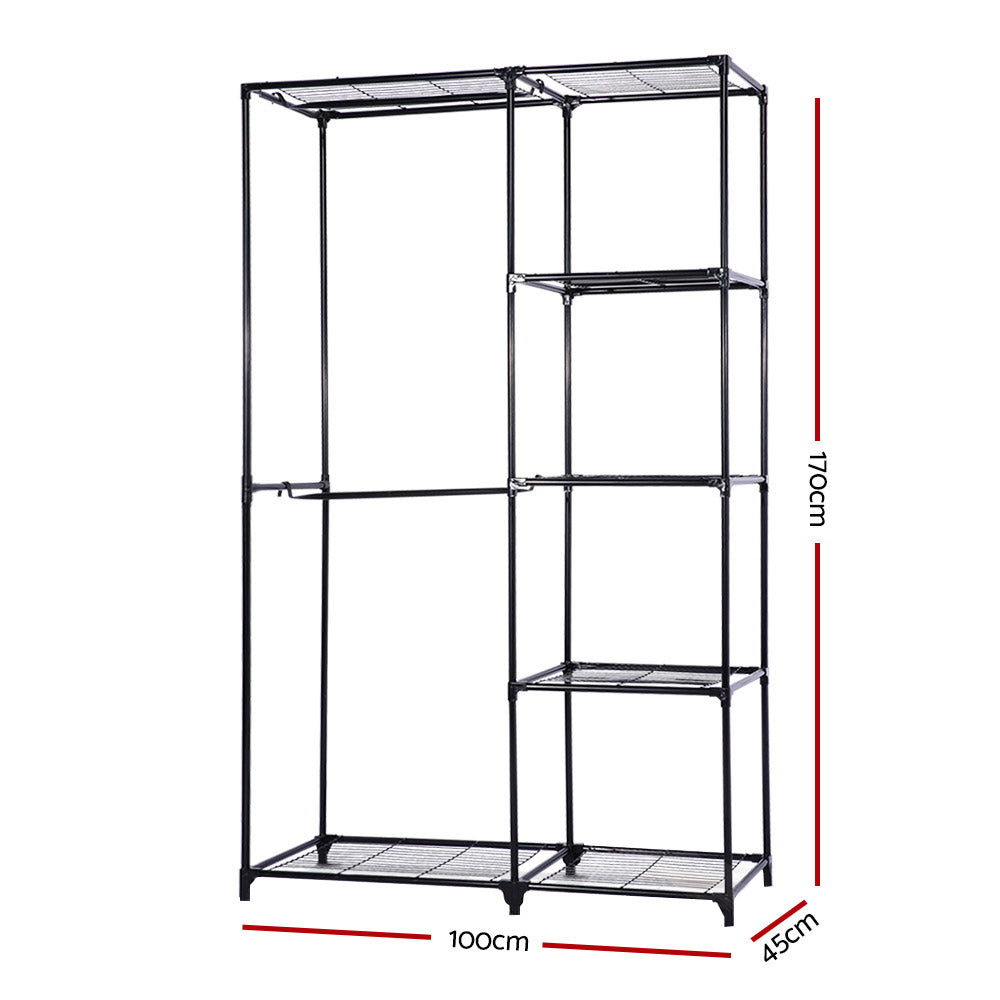 Portable Closet Organizer Storage Clothes Hanger Rail Garment Shelf Rack Black