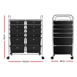 12 Drawer Kithchen Storage Trolley Portable Rolling Cart Black