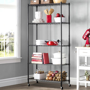 90cm 5-Tier Wire Shelf Shelving Unit Kithchen Storage Trolley Black