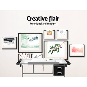 Artiss Drawing Desk Drafting Table Craft Adjustable Glass Art Tilt Drawers Grey