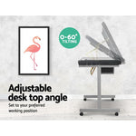Artiss Drawing Desk Drafting Table Craft Adjustable Glass Art Tilt Drawers Grey