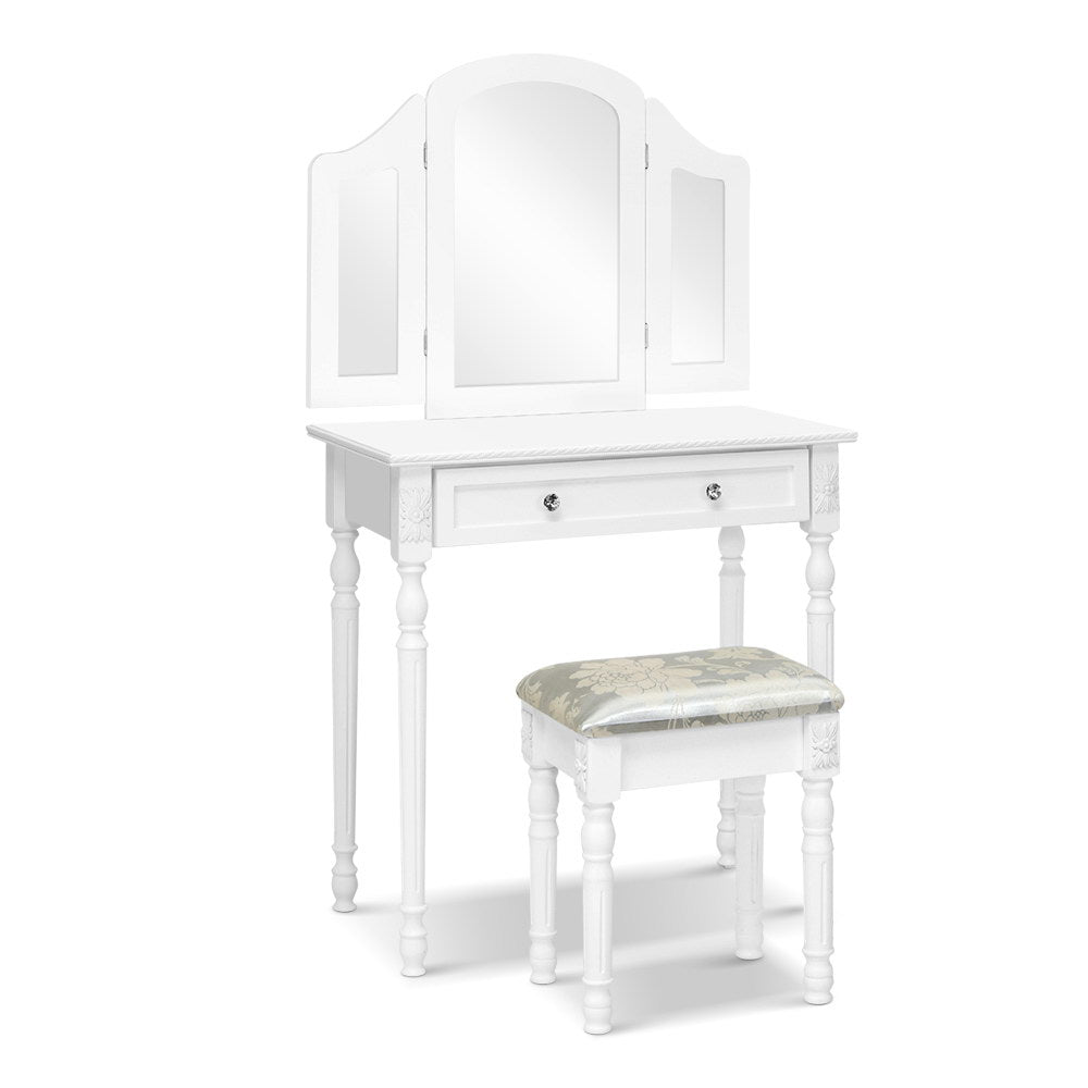 Artiss Dressing Table Stool Mirror White Mirrors Tables Jewellery Cabinet Box