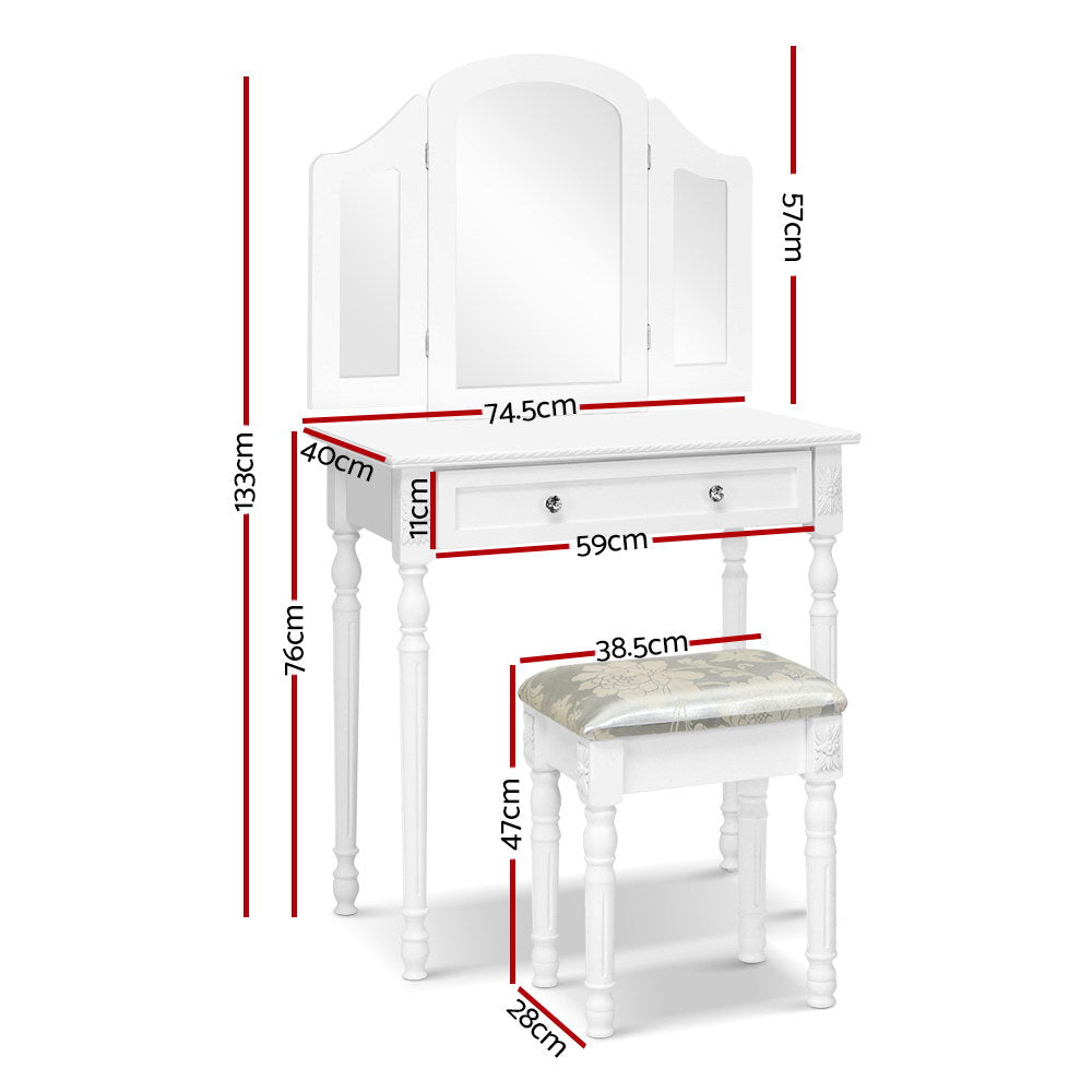 Artiss Dressing Table Stool Mirror White Mirrors Tables Jewellery Cabinet Box