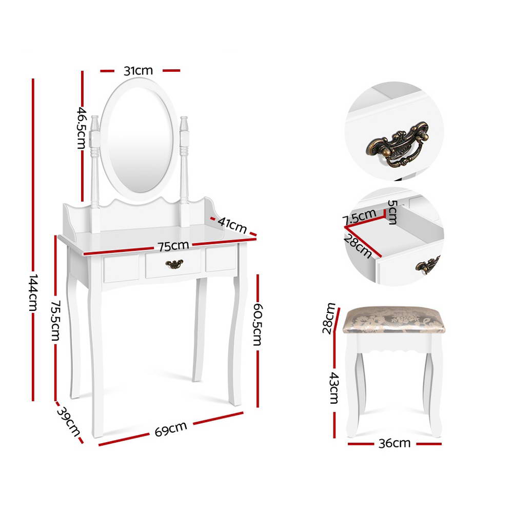 Artiss Single Drawer Dressing Table with Mirror - White