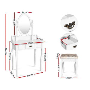 Artiss Single Drawer Dressing Table with Mirror - White