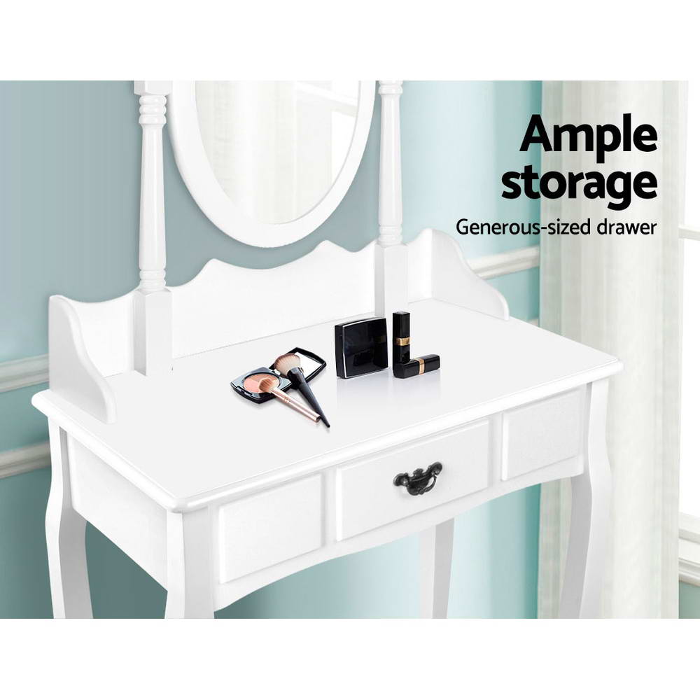 Artiss Single Drawer Dressing Table with Mirror - White