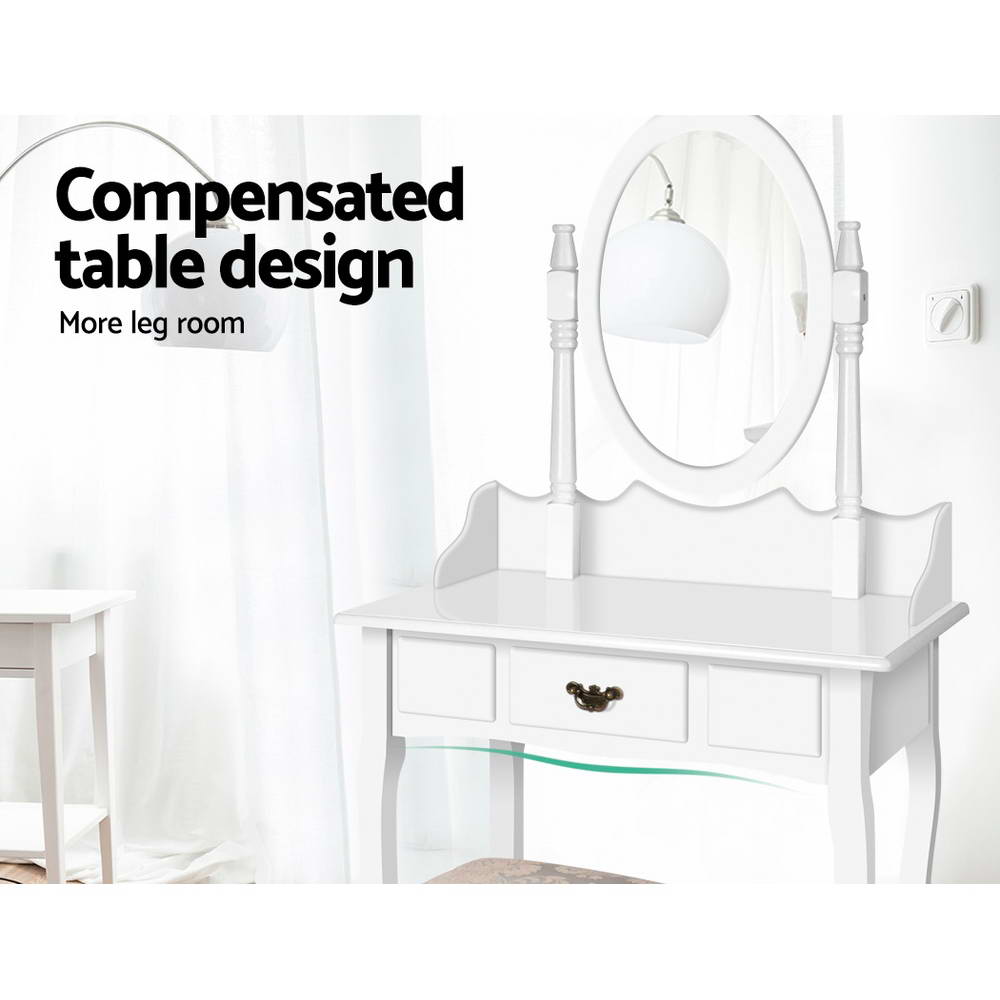 Artiss Single Drawer Dressing Table with Mirror - White