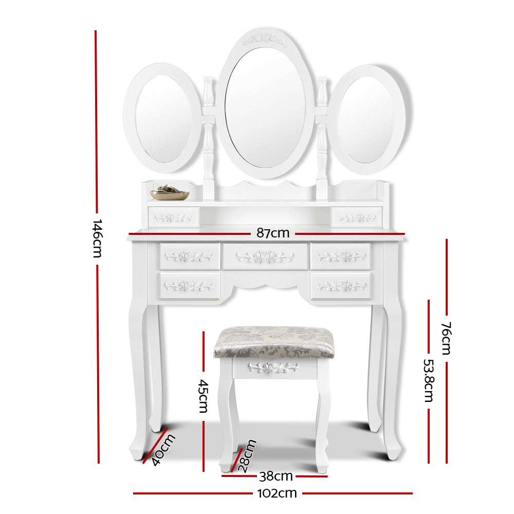 Artiss 7 Drawer Dressing Table with Mirror - White