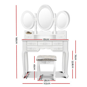 Artiss 7 Drawer Dressing Table with Mirror - White