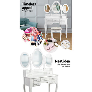 Artiss 7 Drawer Dressing Table with Mirror - White