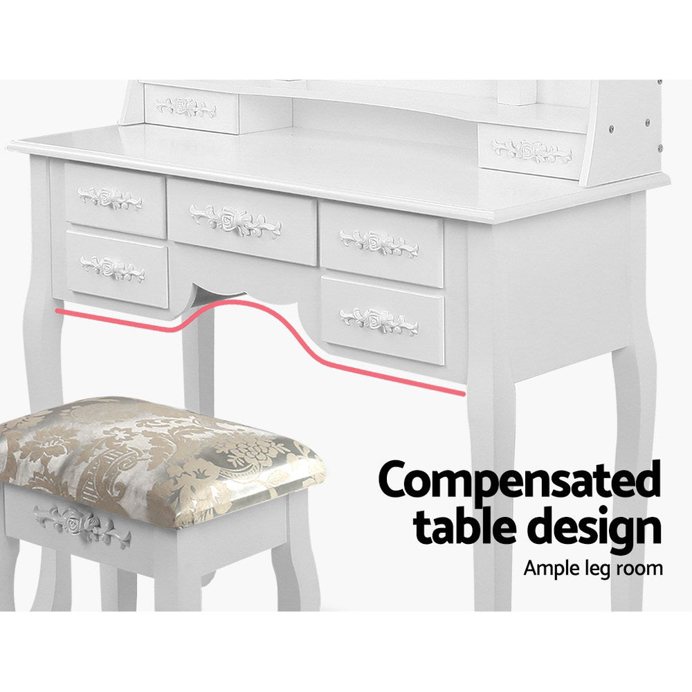 Artiss 7 Drawer Dressing Table with Mirror - White
