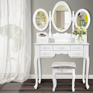 Artiss 7 Drawer Dressing Table with Mirror - White