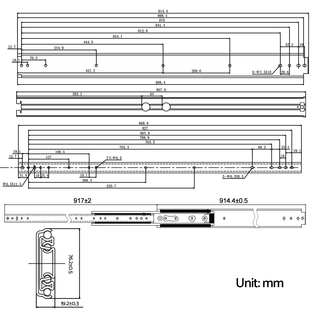 Cefito 227KG Heavy Duty Locking Drawer Slide Full Extension Ball Bearing 914mm