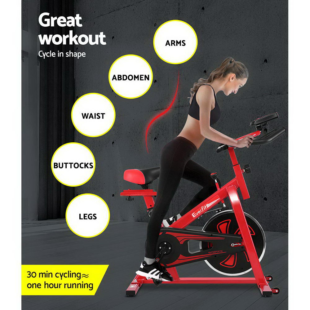 Everfit Spin Exercise Bike Cycling Fitness Commercial Home Workout Gym Equipment Red