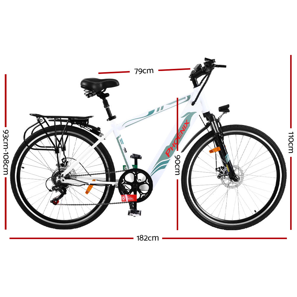 Phoenix 27" Electric Bike eBike e-Bike Mountain Bicycle City Battery Motorized White