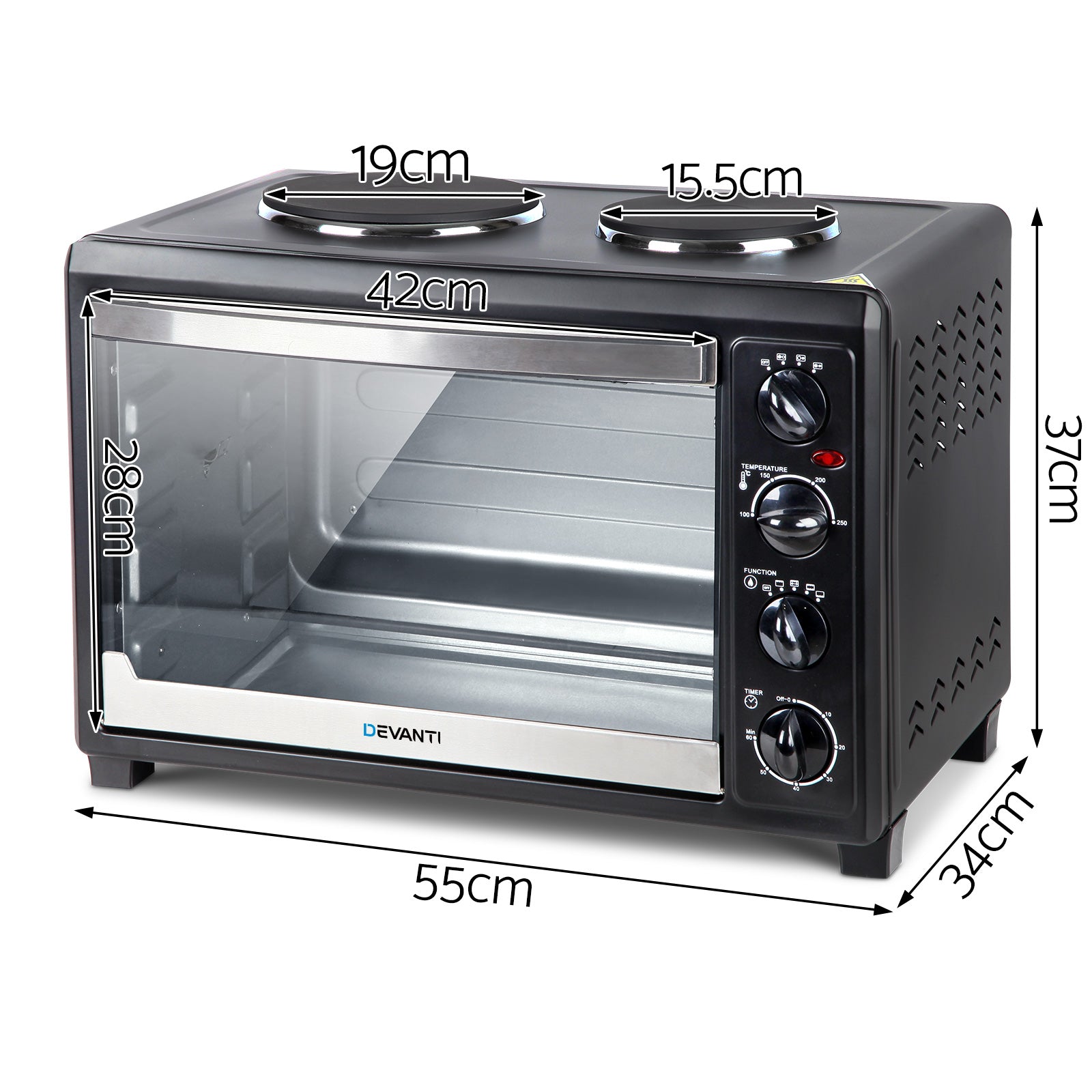 Devanti 45L Convection Oven with Hotplates - Black