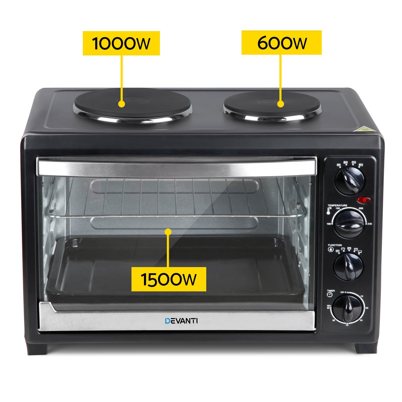 Devanti 45L Convection Oven with Hotplates - Black