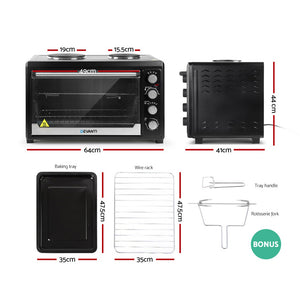 Devanti Electric Convection Oven Benchtop Rotisserie Grill 60L Hotplate Black