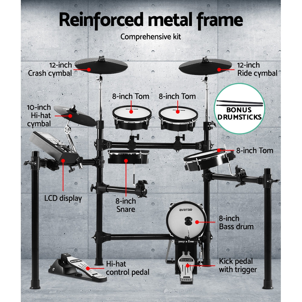 8 Piece Electric Electronic Drum Kit Mesh Drums Set Pad and Stool For Kids Adults