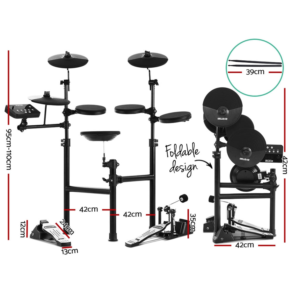 8 Piece Electric Electronic Drum Kit Drums Set Pad and Stool Kids Adults Foldable