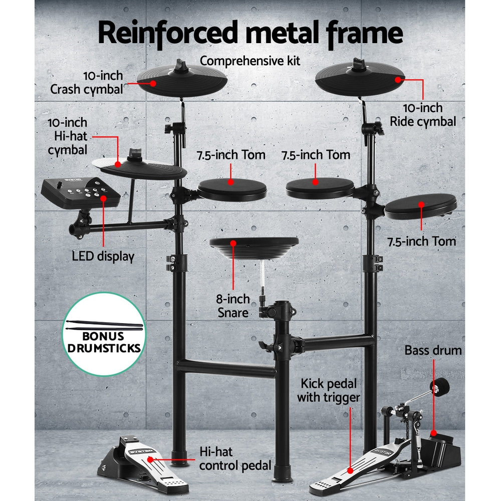 8 Piece Electric Electronic Drum Kit Drums Set Pad and Stool Kids Adults Foldable