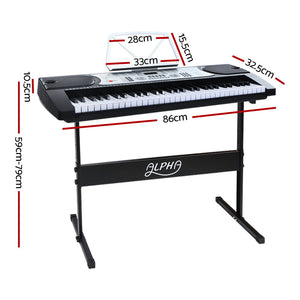 Alpha 61 Keys Electronic Piano Keyboard LED Electric Silver with Music Stand for Beginner