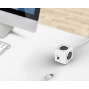 Allocacoc PowerCube Extended USB Powerboard 4-Outlets 2 USB Ports Grey-White 1.5m 