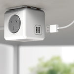 ALLOCACOC POWERCUBE Extended USB Grey 4 Outlets 2 USB 1.5M with CABLE (Twin Pack)