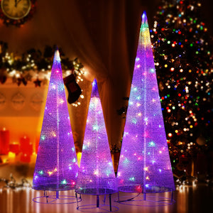 Jingle Jollys Christmas Motif Lights Foldable Cone Set 120 LED Fairy Outdoor