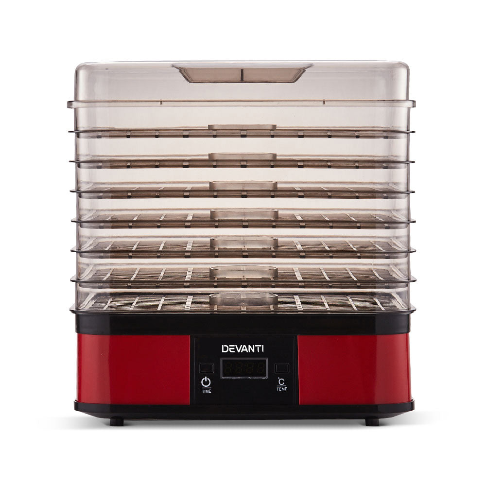 Devanti 7 Trays Food Dehydrators Fruit Dryer Beef Jerky Maker Stainless Steel Red