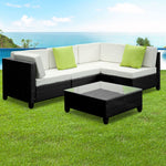 Gardeon 5 Piece PE Wicker Outdoor Sofa - Black & Grey